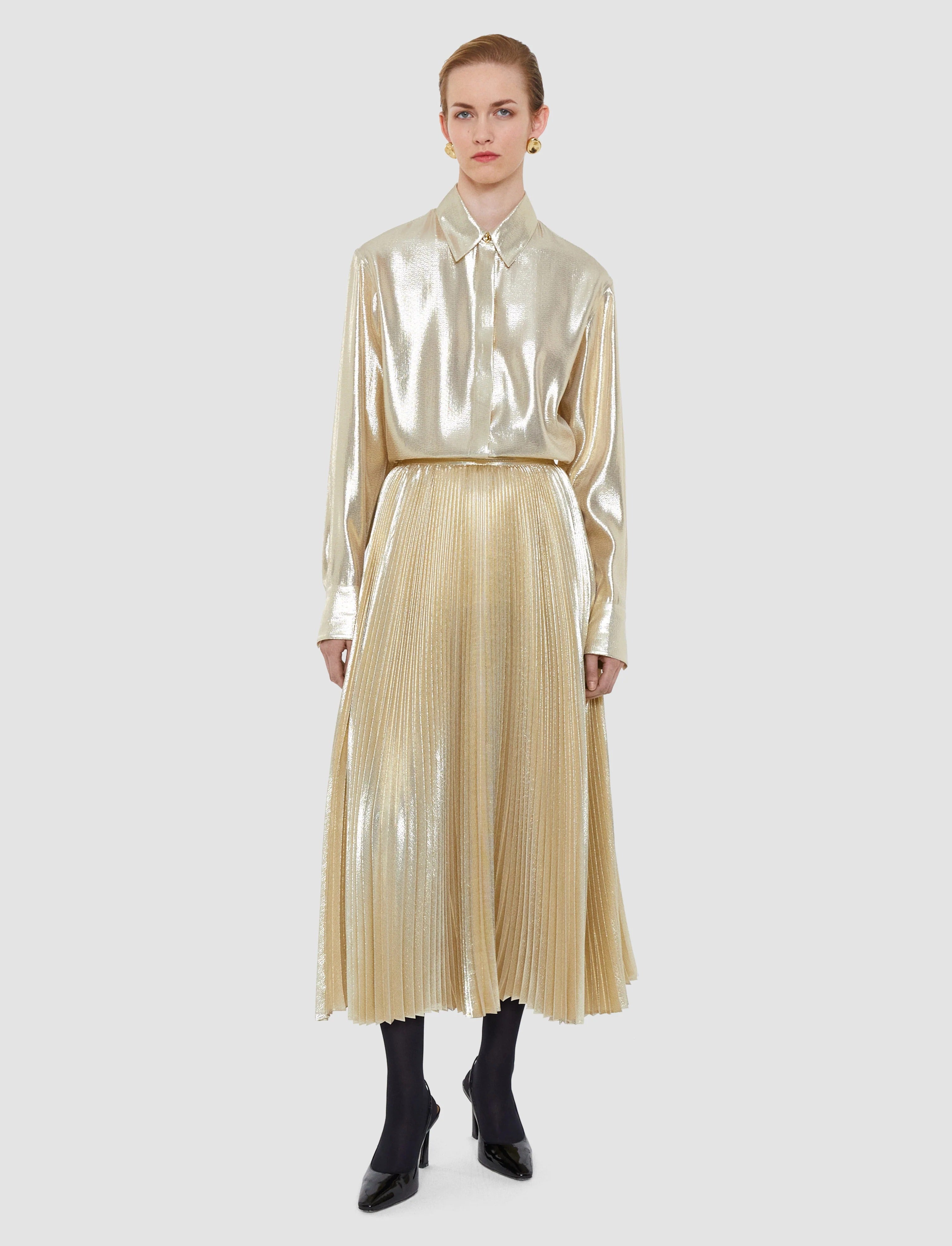 Essai Lamé Pleated Midi Skirt