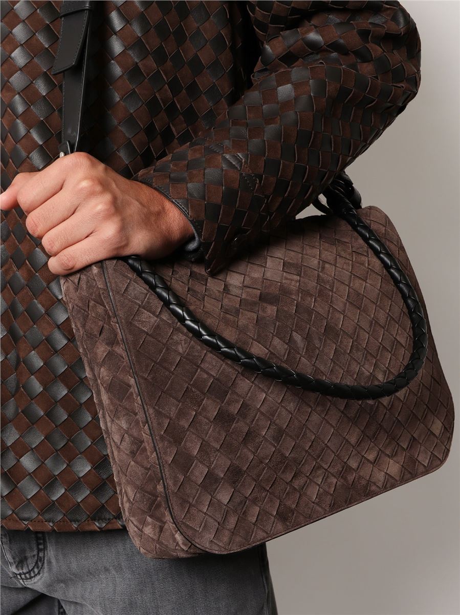 intrecciato suede shoulder bag-BOTTEGA VENETA-Verso