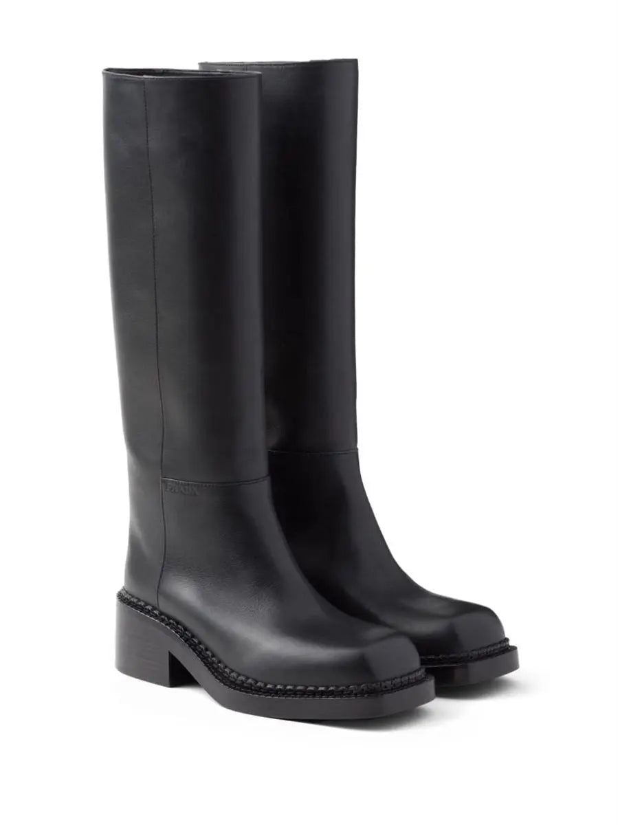 KNEE-HIGH 55MM LEATHER BOOTS PRADA