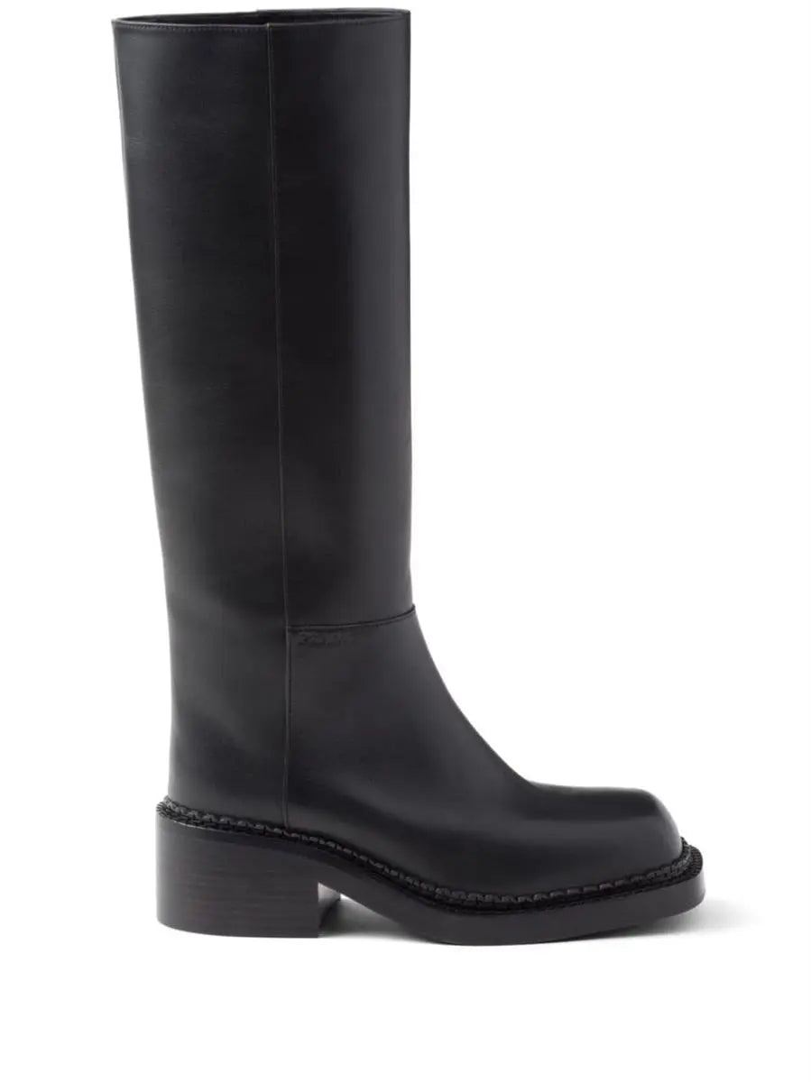 KNEE-HIGH 55MM LEATHER BOOTS PRADA
