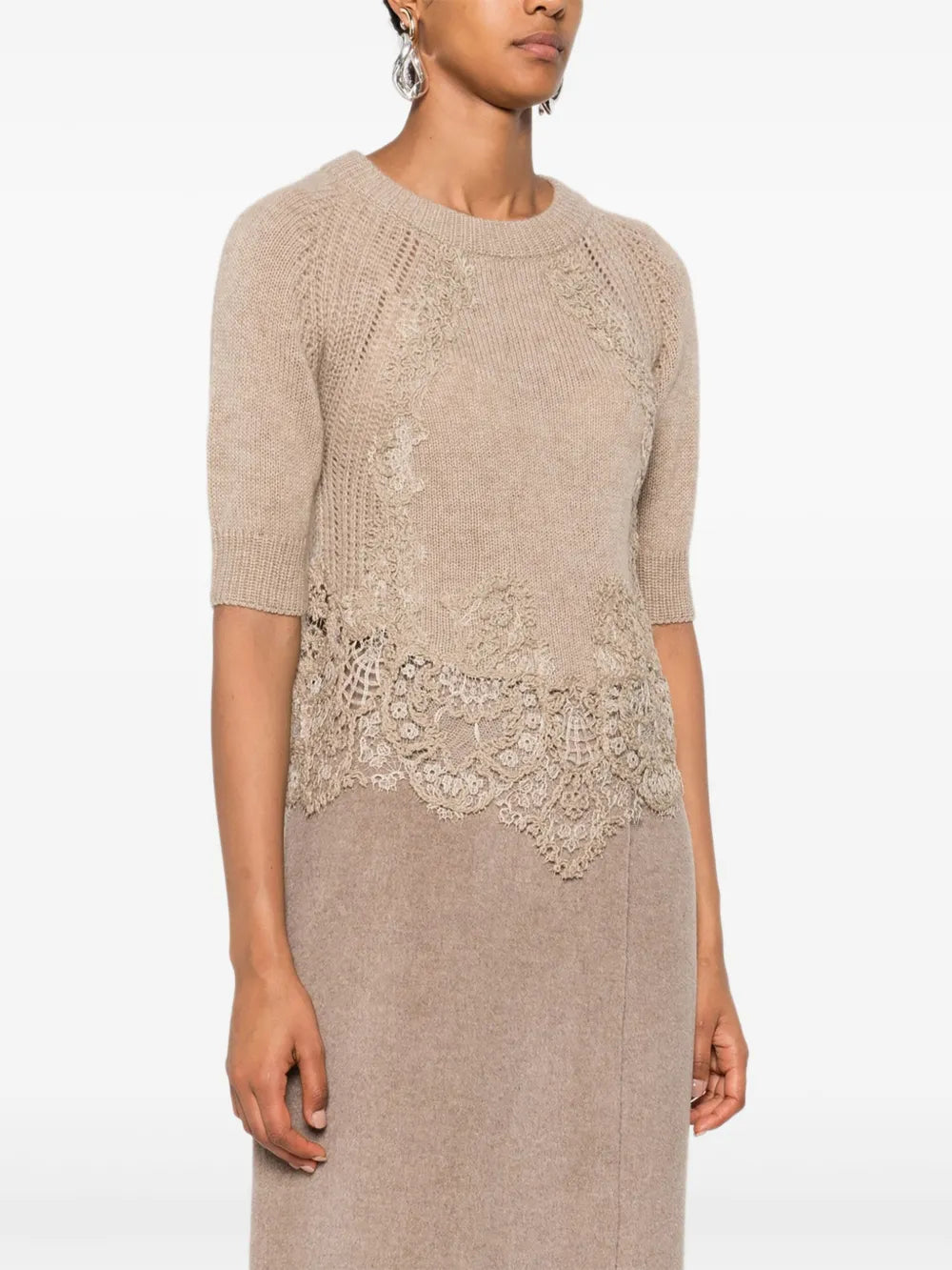 Lace-trimmed knit top