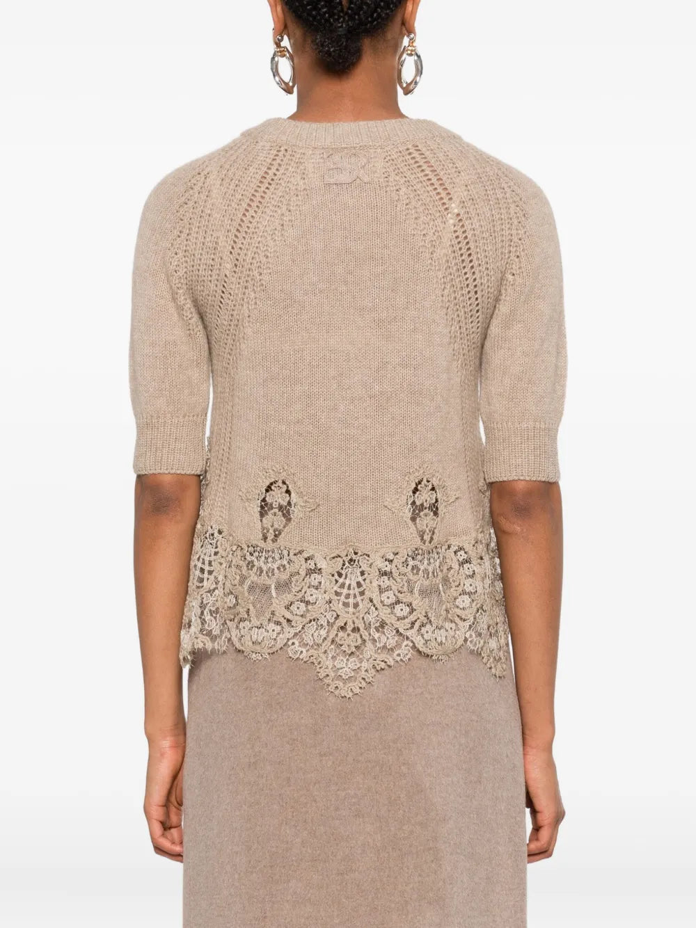Lace-trimmed knit top