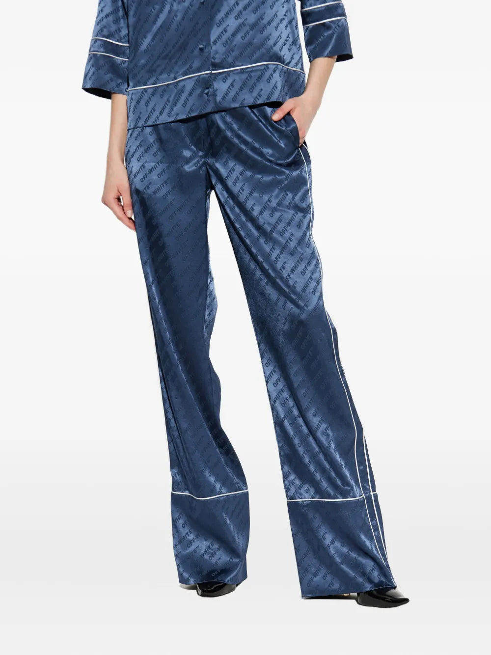 Logo-pattern piped trousers-OFF-WHITE-Verso