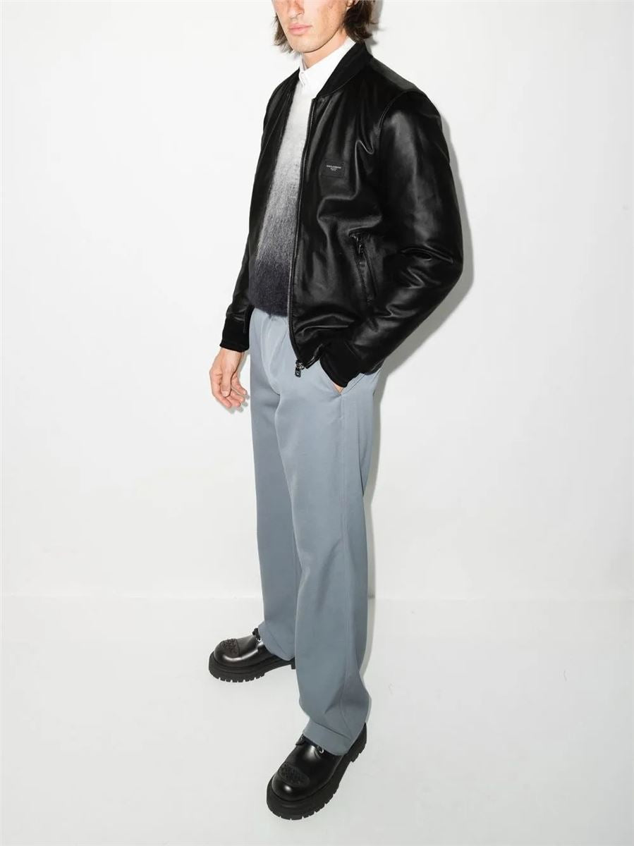 Logo-plaque leather bomber jacket-DOLCE & GABBANA-Verso