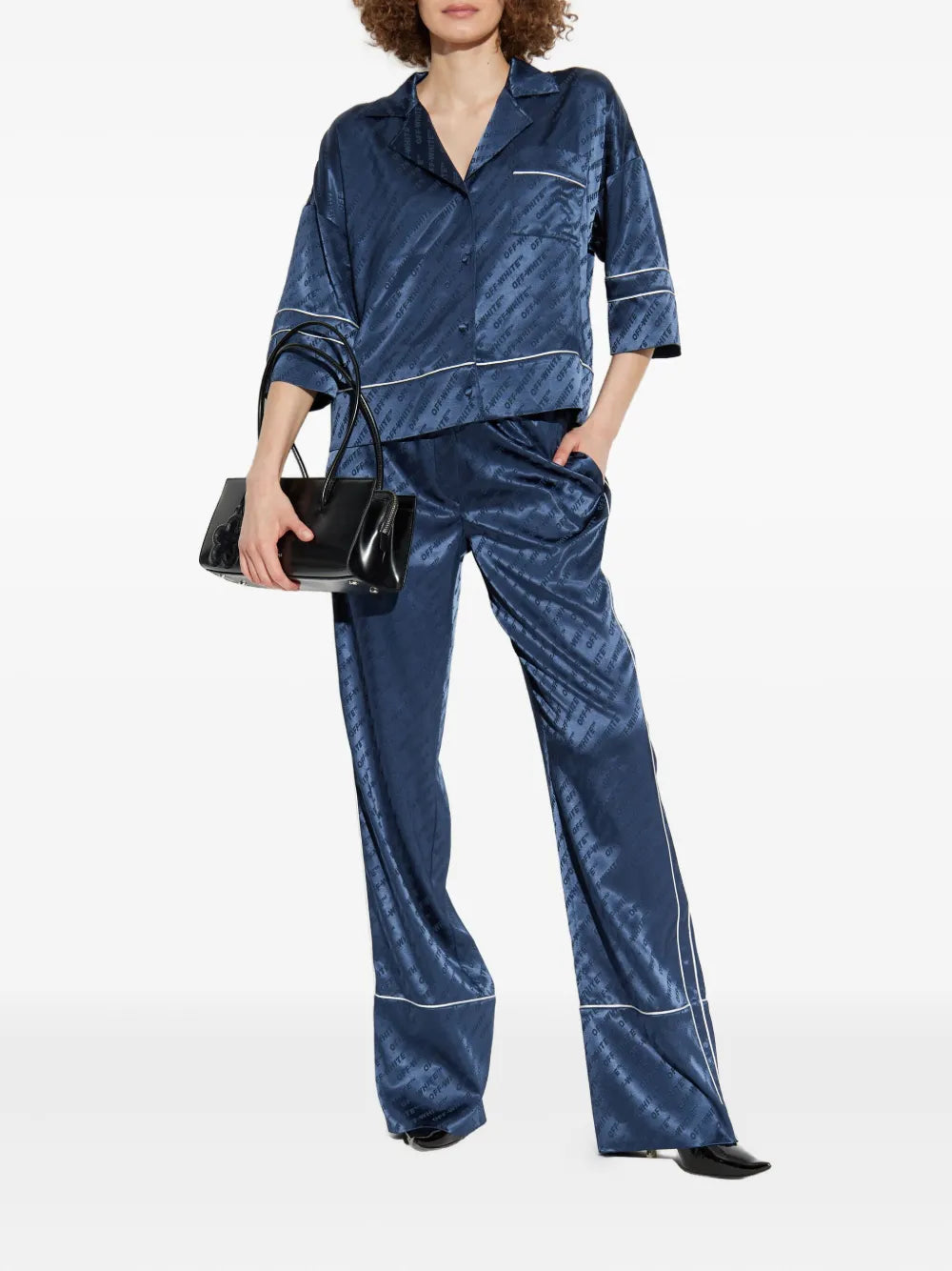 Logo-print satin shirt-OFF-WHITE-Verso