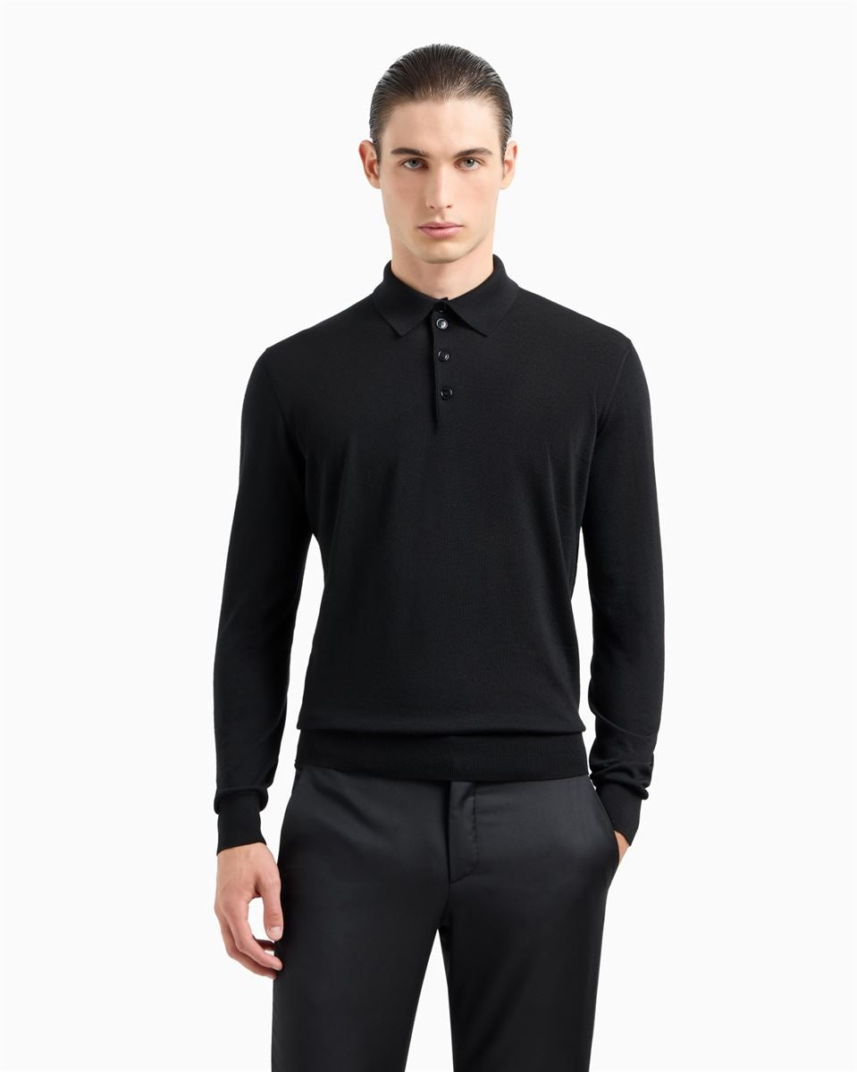 long-sleeved polo shirt in virgin wool-GIORGIO ARMANI-Verso