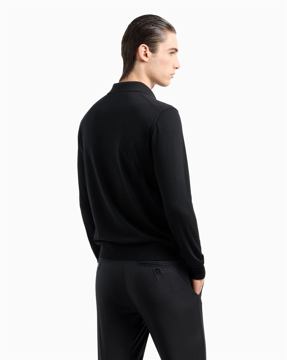 long-sleeved polo shirt in virgin wool-GIORGIO ARMANI-Verso
