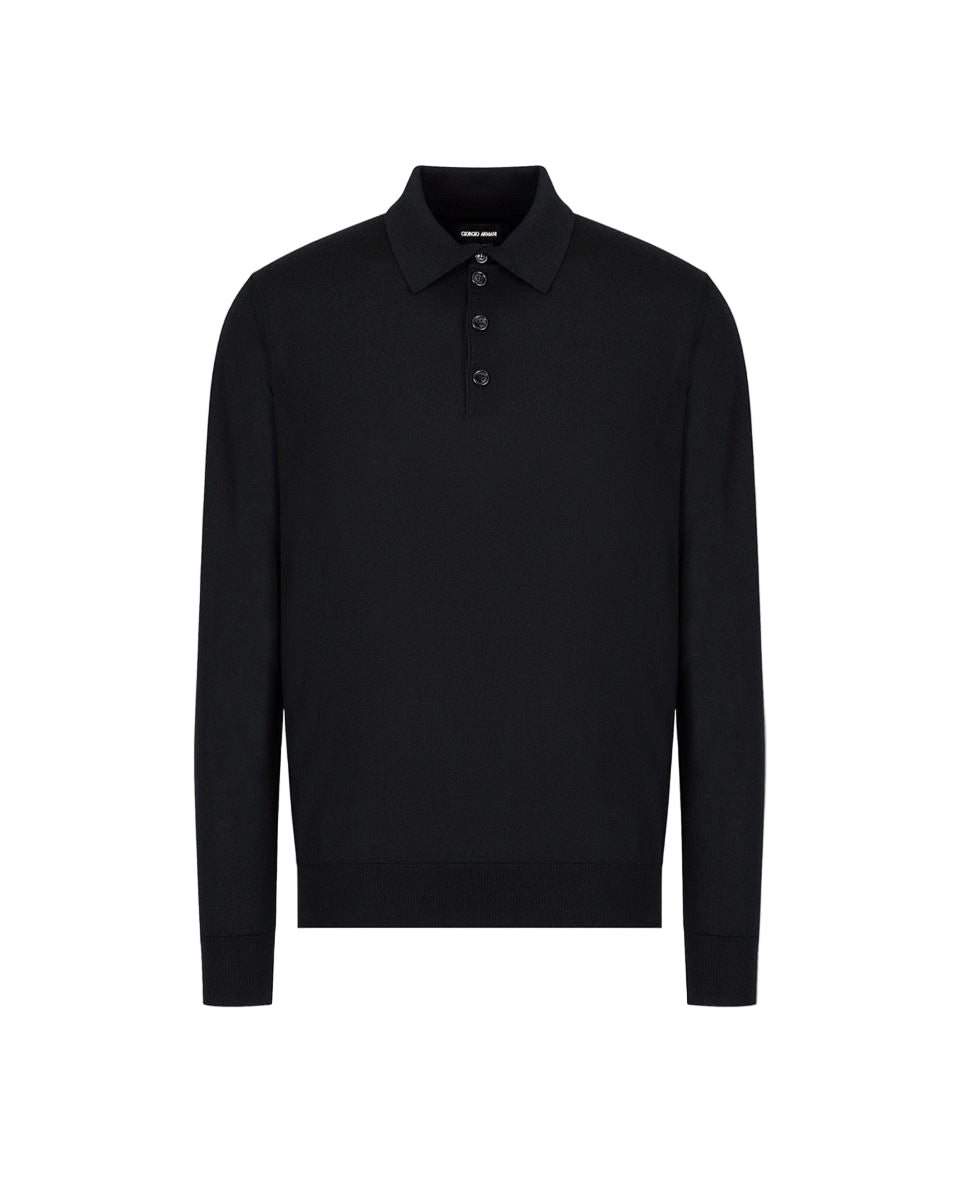 long-sleeved polo shirt in virgin wool-GIORGIO ARMANI-Verso