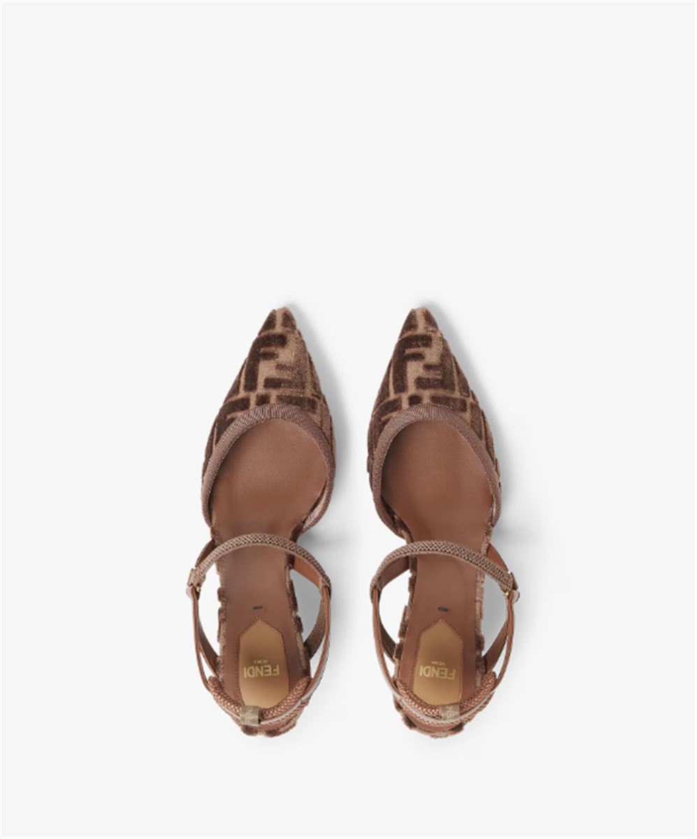 MEDIUM-HEELED SLINGBACKS IN BROWN FF FABRIC-FENDI-Verso