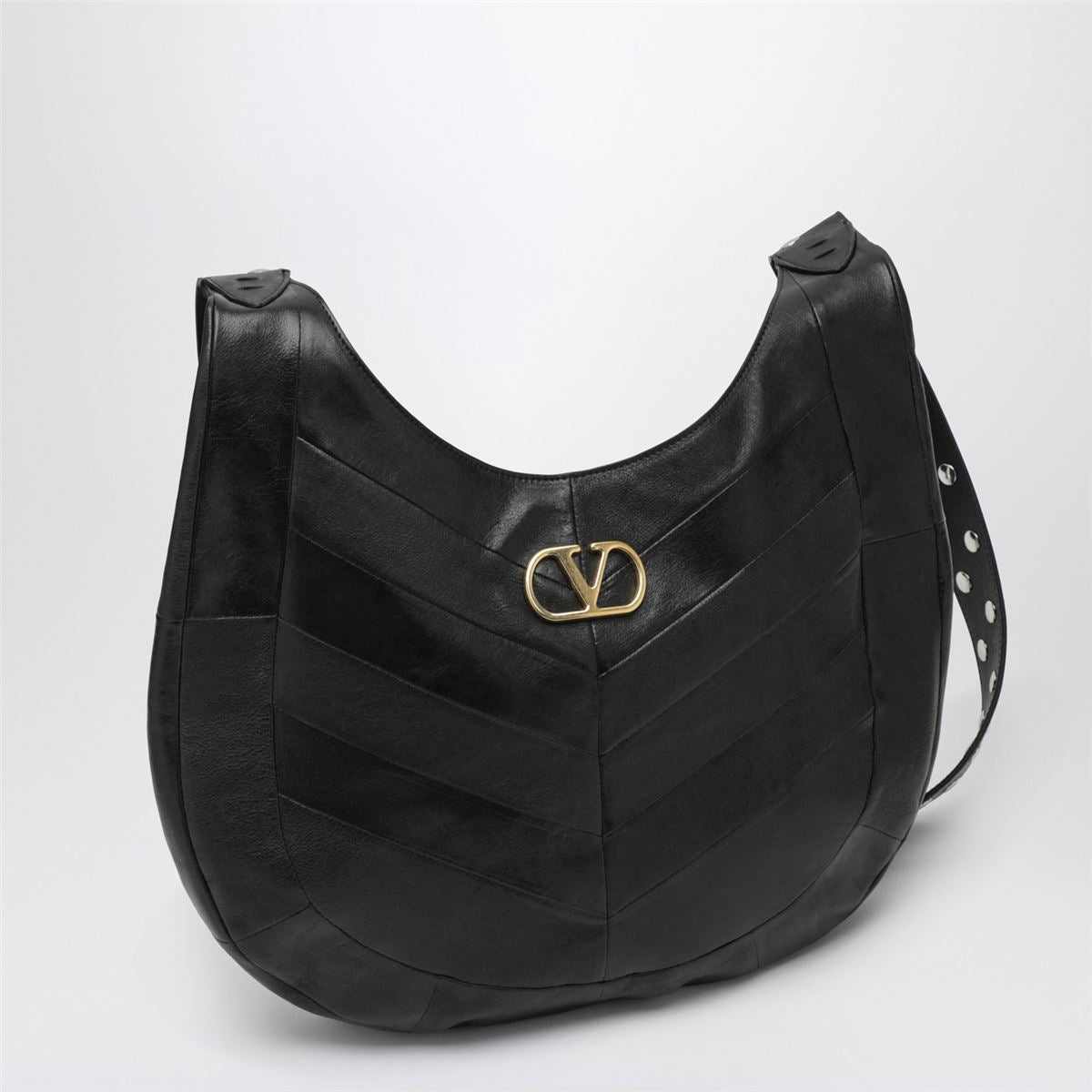 Medium hoboho bag in black chevron-pattern nappa-VALENTINO-Verso