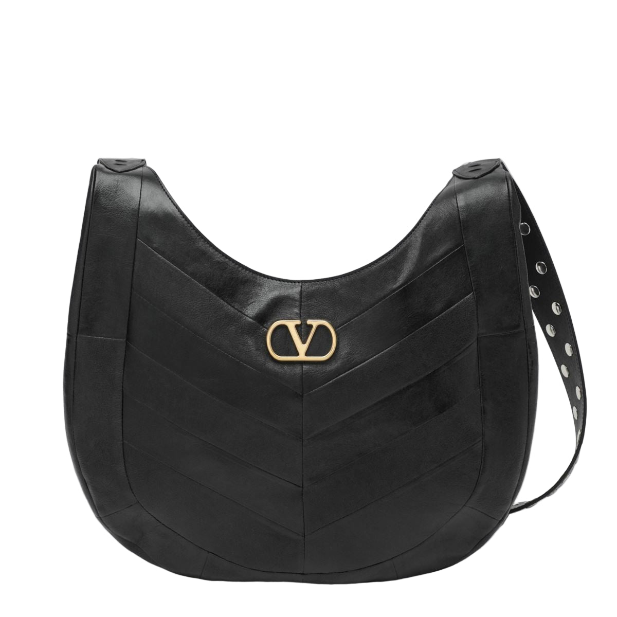 Medium hoboho bag in black chevron-pattern nappa-VALENTINO-Verso