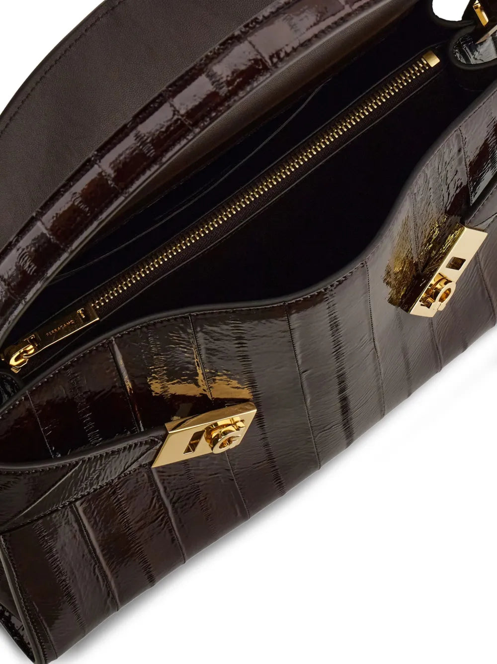 Medium hug gancini-buckles eel-skin shoulder bag-FERRAGAMO-Verso