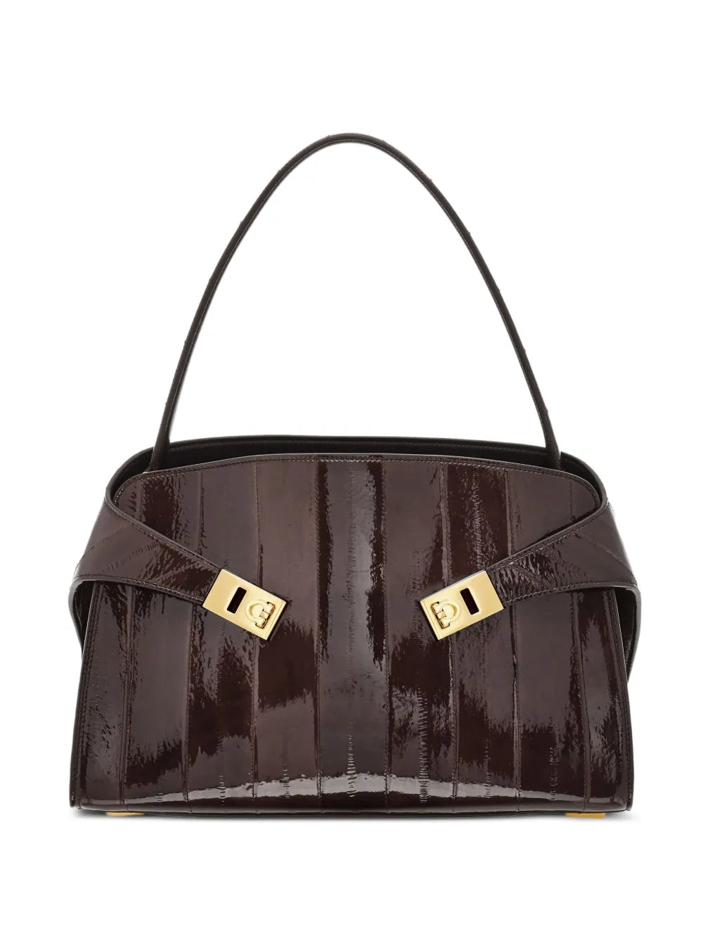 Medium hug gancini-buckles eel-skin shoulder bag-FERRAGAMO-Verso