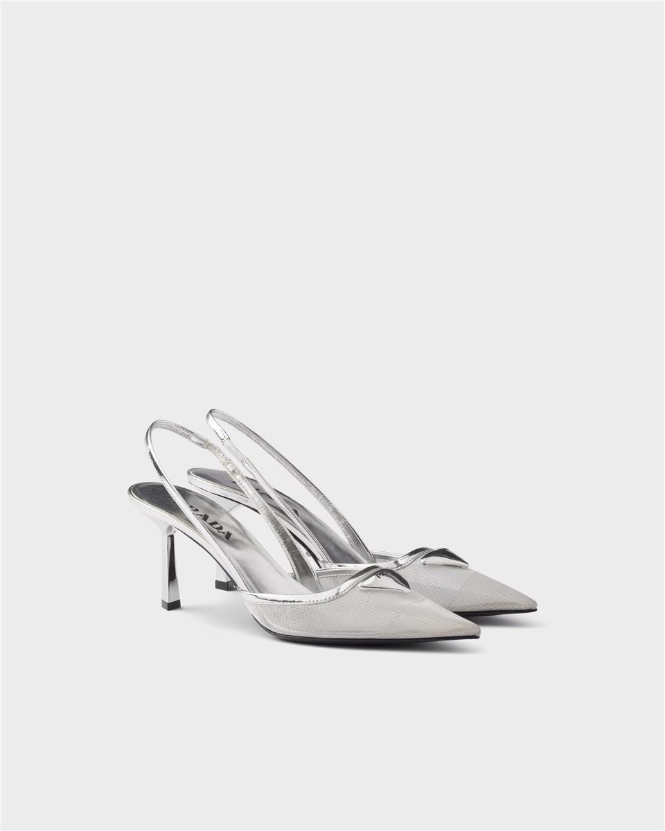 Mesh fabric slingback pumps-PRADA-Verso
