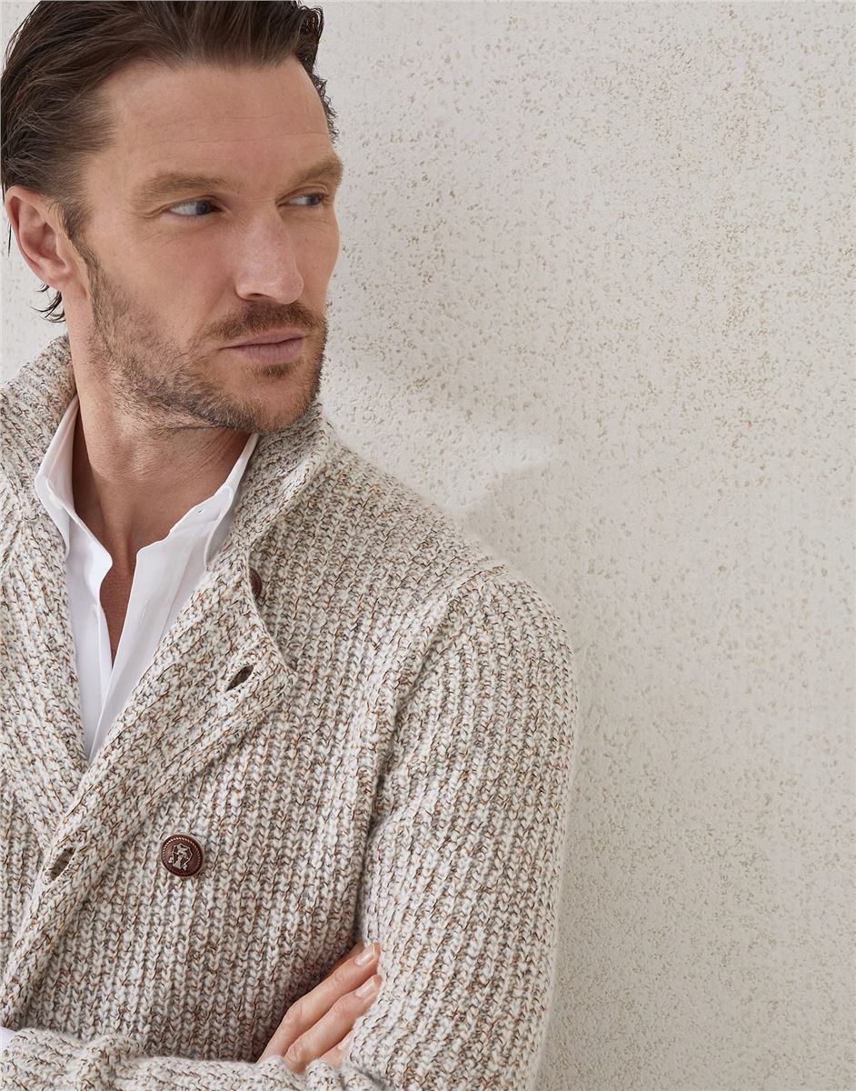 Mouliné virgin wool, silk and cashmere half english rib one-and-a-half breasted cardigan with metal buttons-BRUNELLO CUCINELLI-Verso