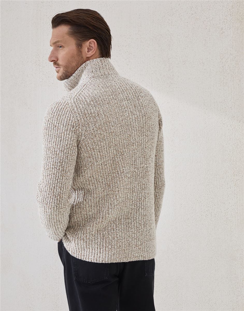 Mouliné virgin wool, silk and cashmere half english rib one-and-a-half breasted cardigan with metal buttons-BRUNELLO CUCINELLI-Verso
