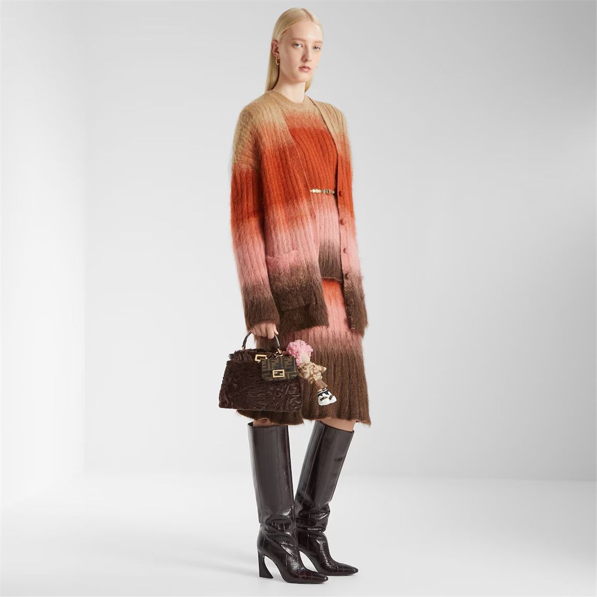 Multicolour mohair and wool cardigan-FENDI-Verso