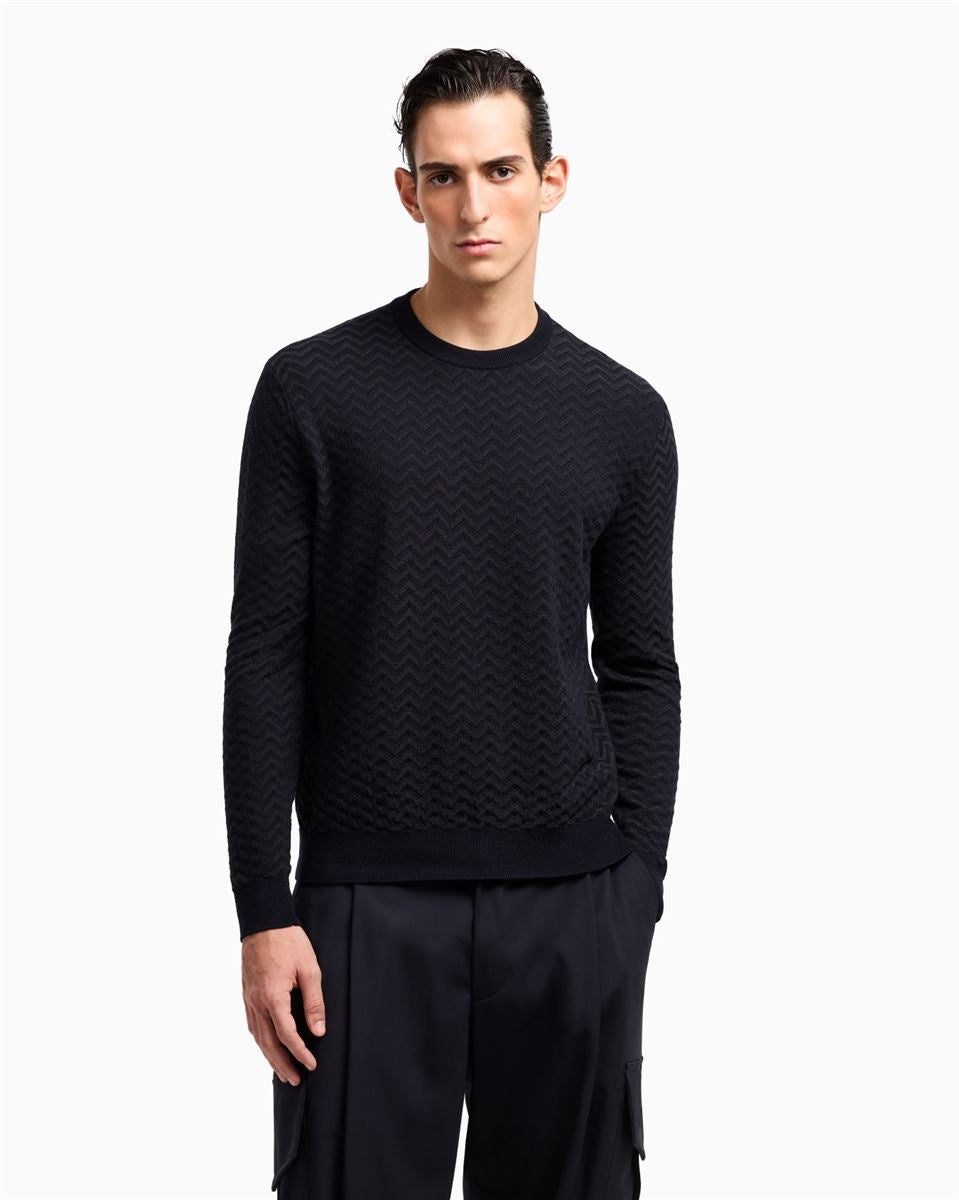 plated chevron virgin wool, crew-neck jumper-GIORGIO ARMANI-Verso