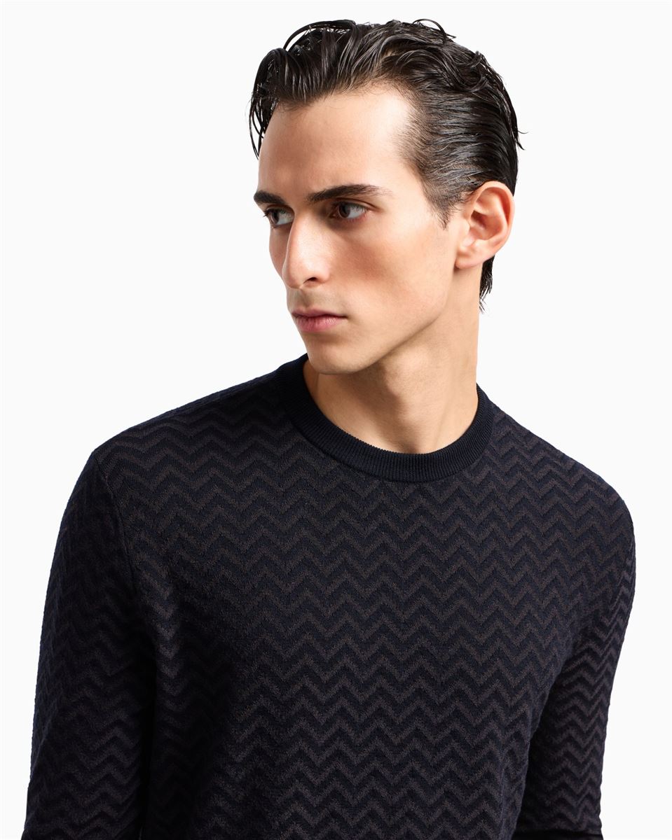 plated chevron virgin wool, crew-neck jumper-GIORGIO ARMANI-Verso