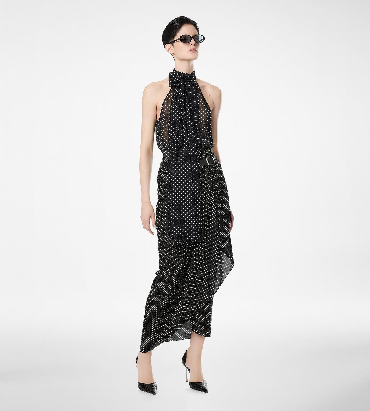 Polka Dot Silk Sable Wrap Skirt with Leather Detail-TOM FORD-Verso
