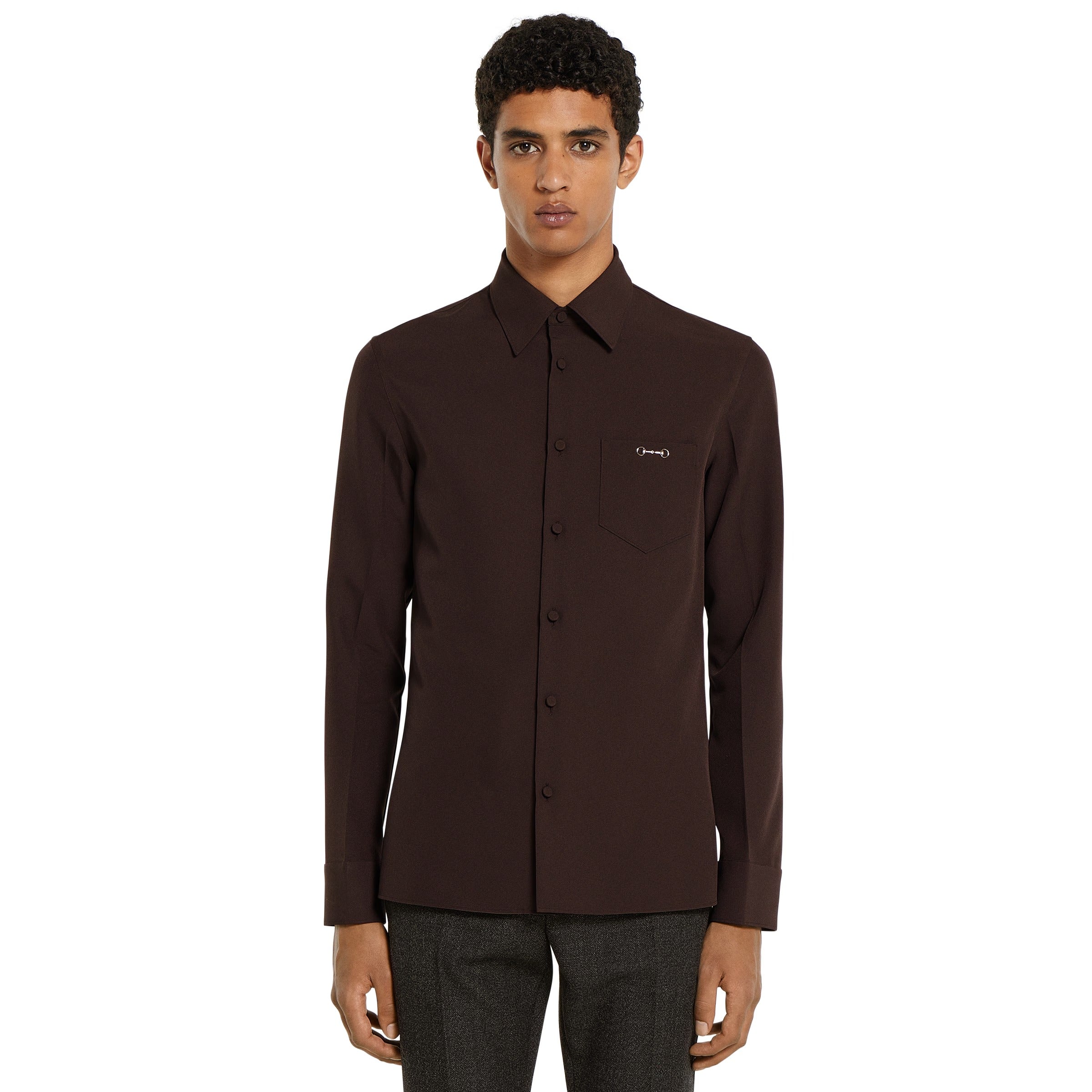 Polyester twill shirt with horsebit