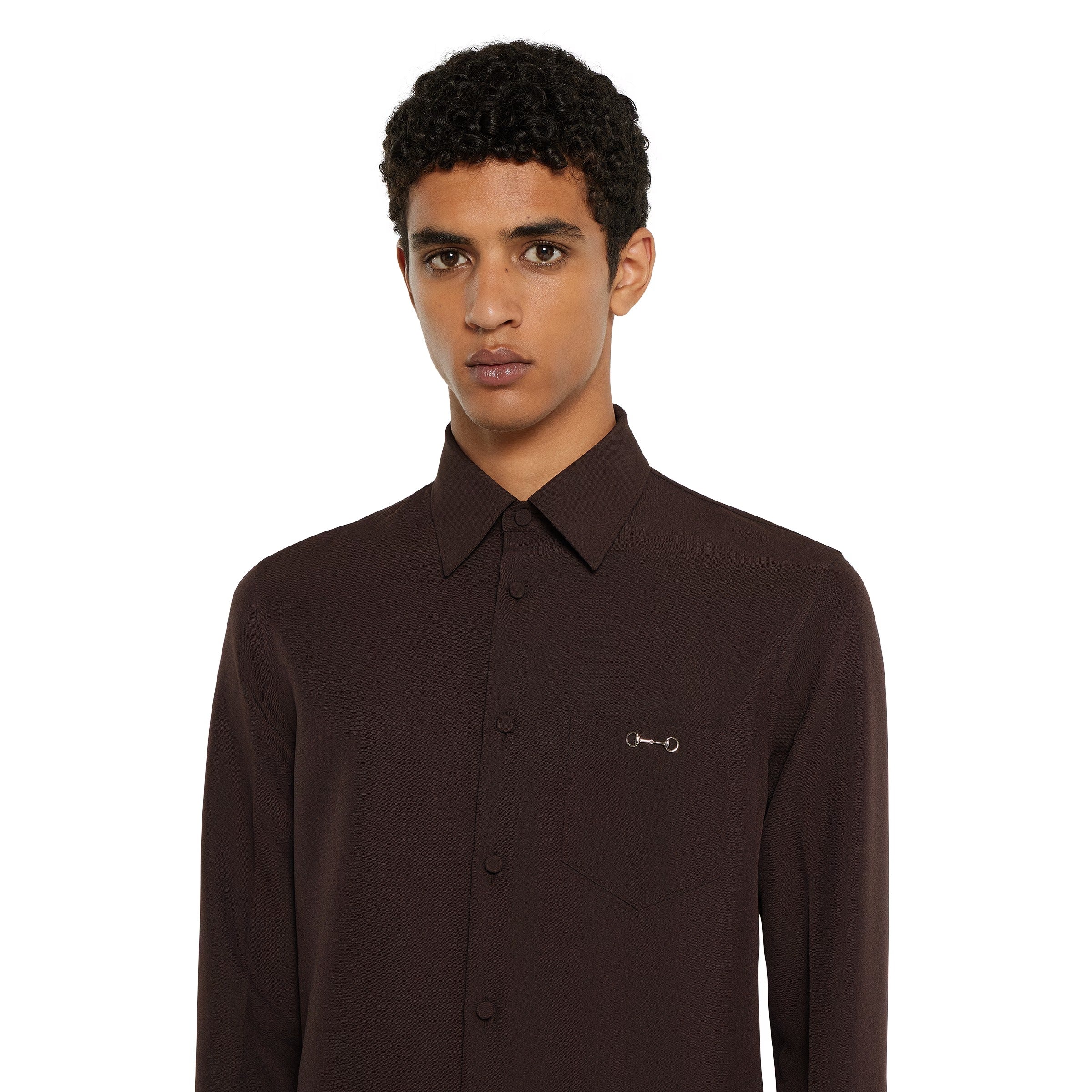 Polyester twill shirt with horsebit