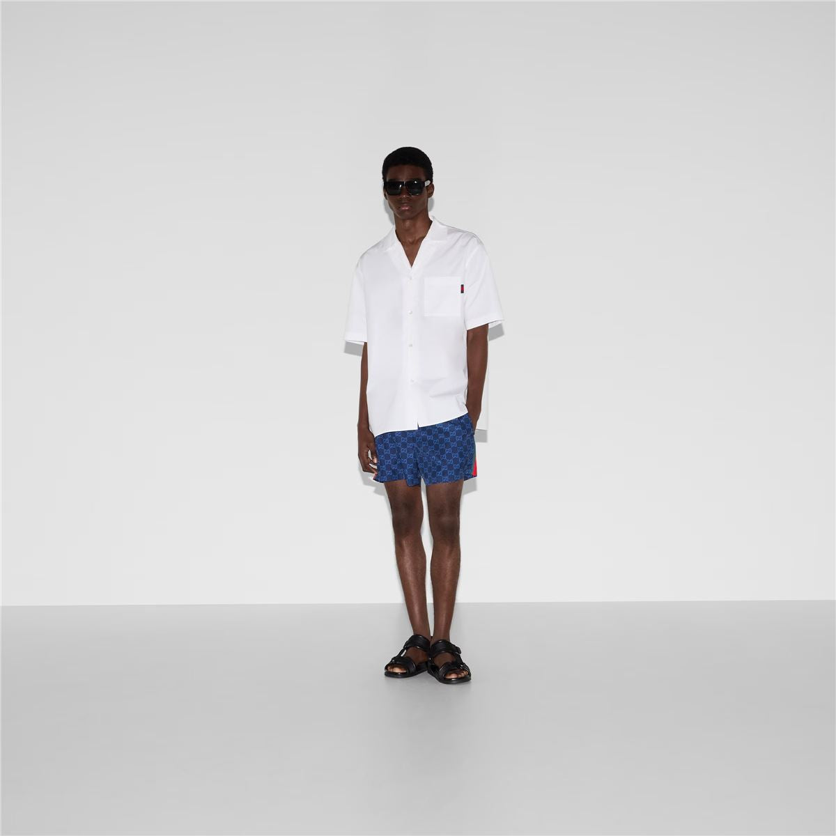 Printed poplin tech swim shorts-GUCCI-Verso