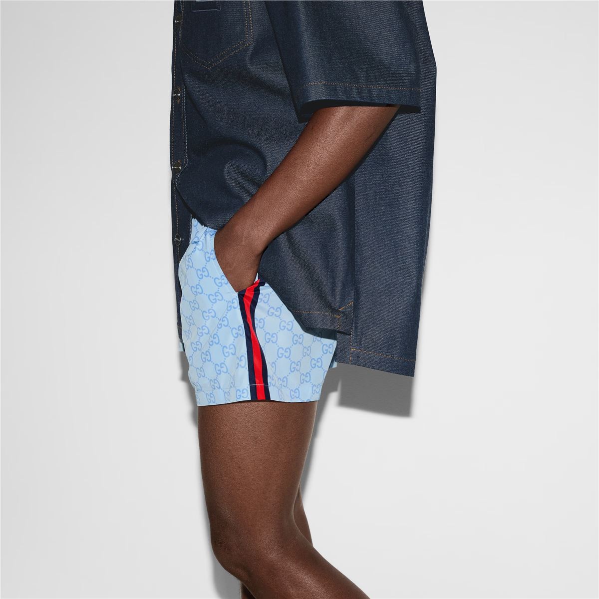 Printed poplin tech swim shorts-GUCCI-Verso