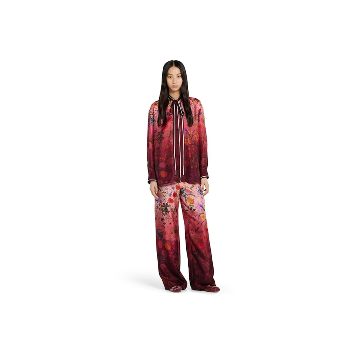 PRINTED SILK SHIRT WITH NECK BOW-GUCCI-Verso