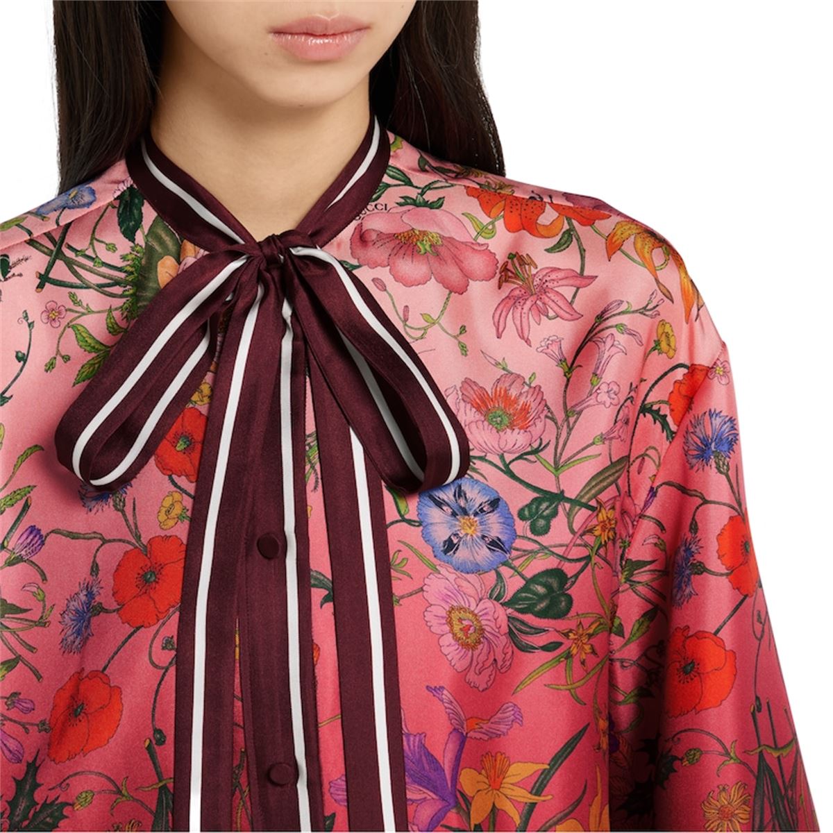PRINTED SILK SHIRT WITH NECK BOW-GUCCI-Verso