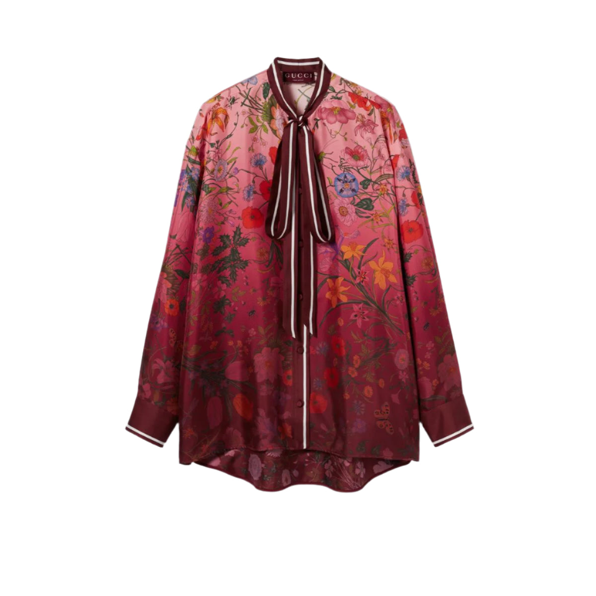 PRINTED SILK SHIRT WITH NECK BOW-GUCCI-Verso