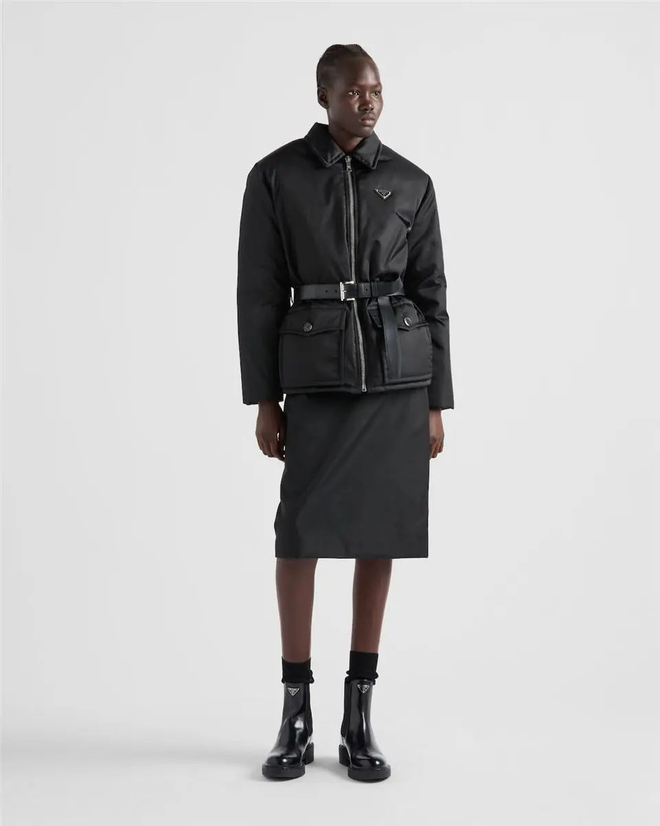RE-NYLON DOWN JACKET WITH BELT PRADA