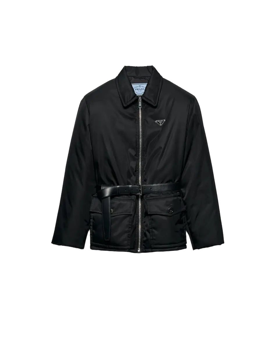 RE-NYLON DOWN JACKET WITH BELT PRADA