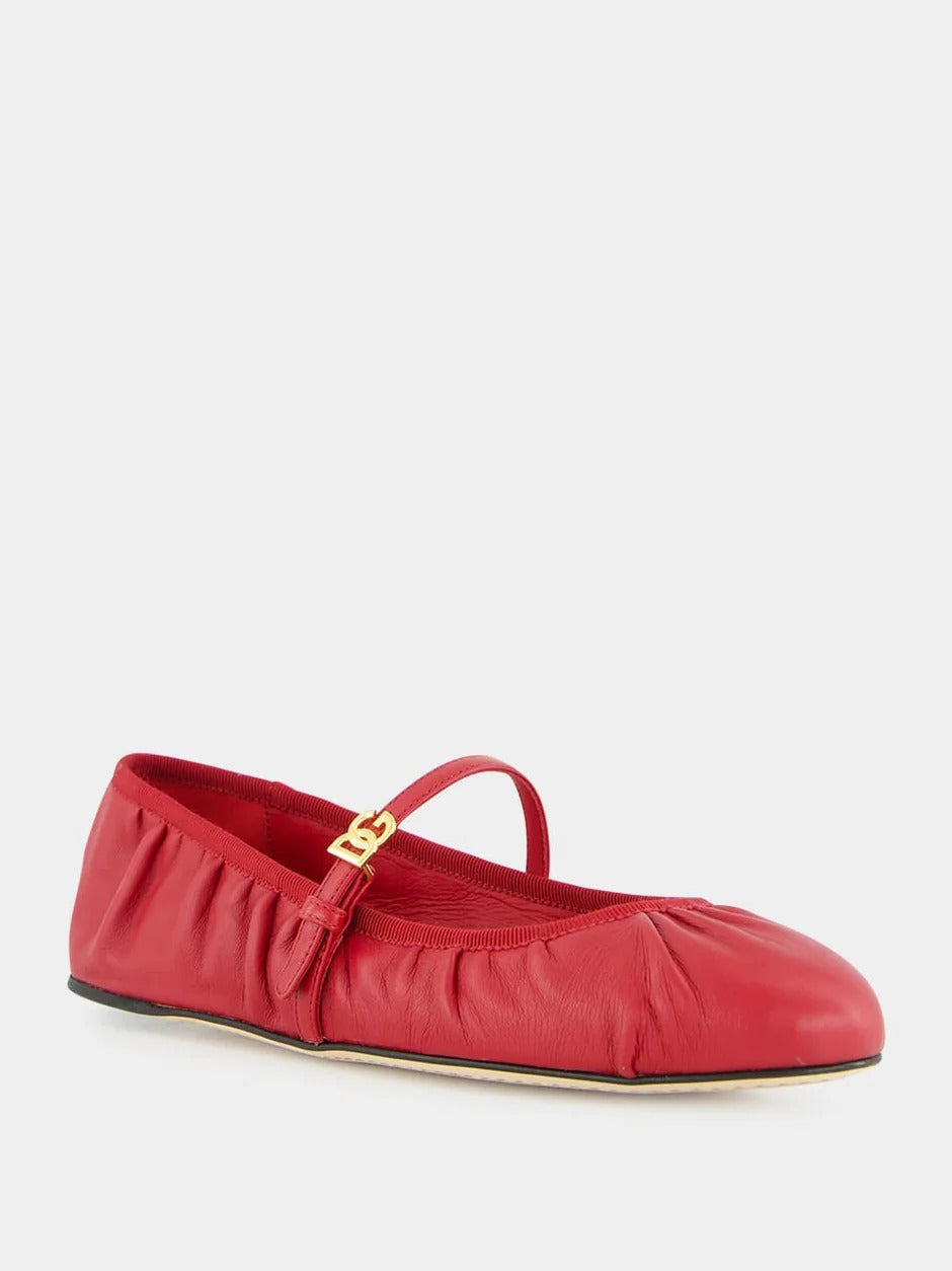 RED NAPPA LEATHER BALLET FLATS-DOLCE & GABBANA-Verso