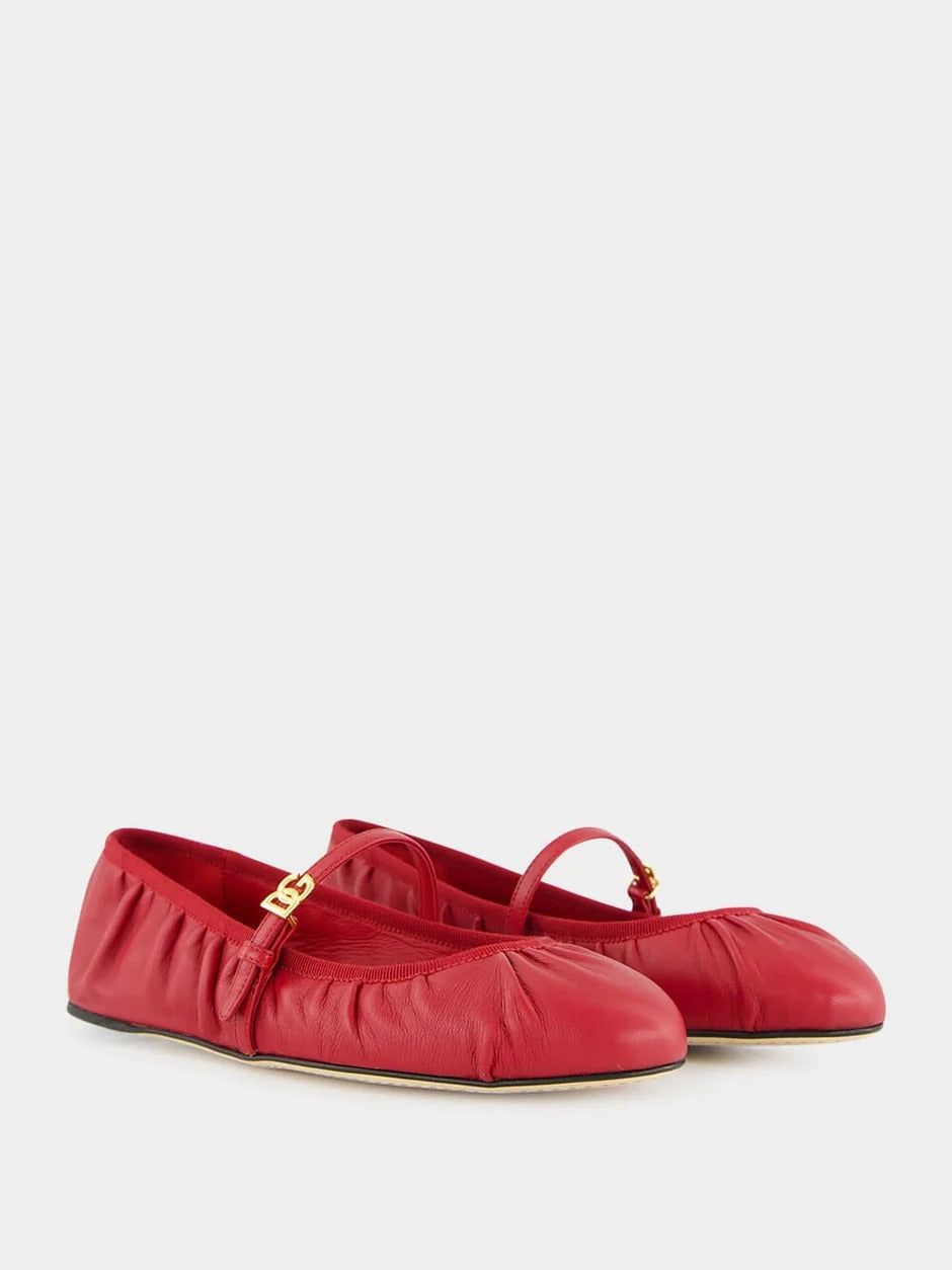 RED NAPPA LEATHER BALLET FLATS-DOLCE & GABBANA-Verso