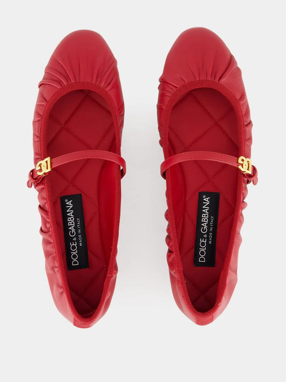 RED NAPPA LEATHER BALLET FLATS-DOLCE & GABBANA-Verso