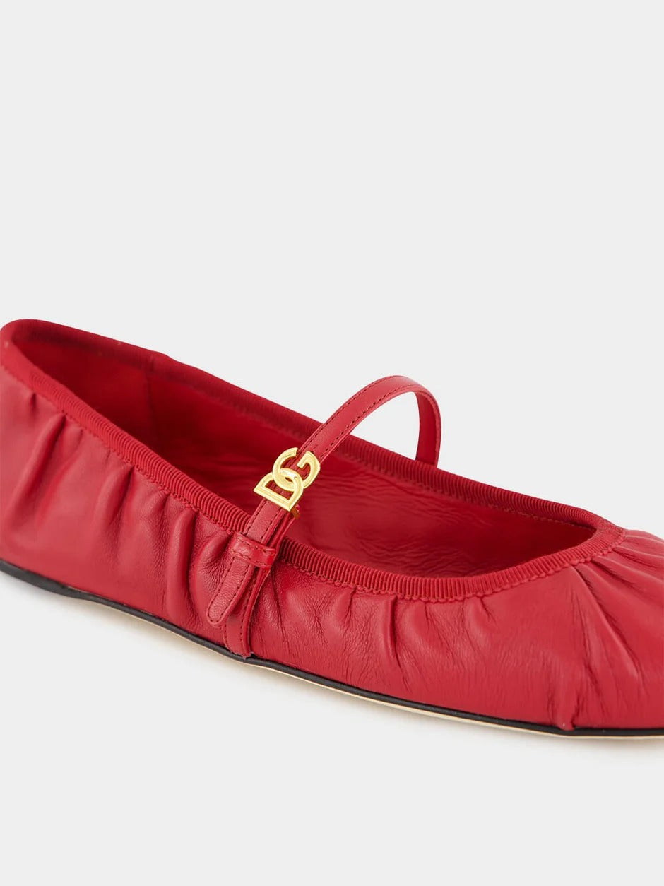 RED NAPPA LEATHER BALLET FLATS-DOLCE & GABBANA-Verso