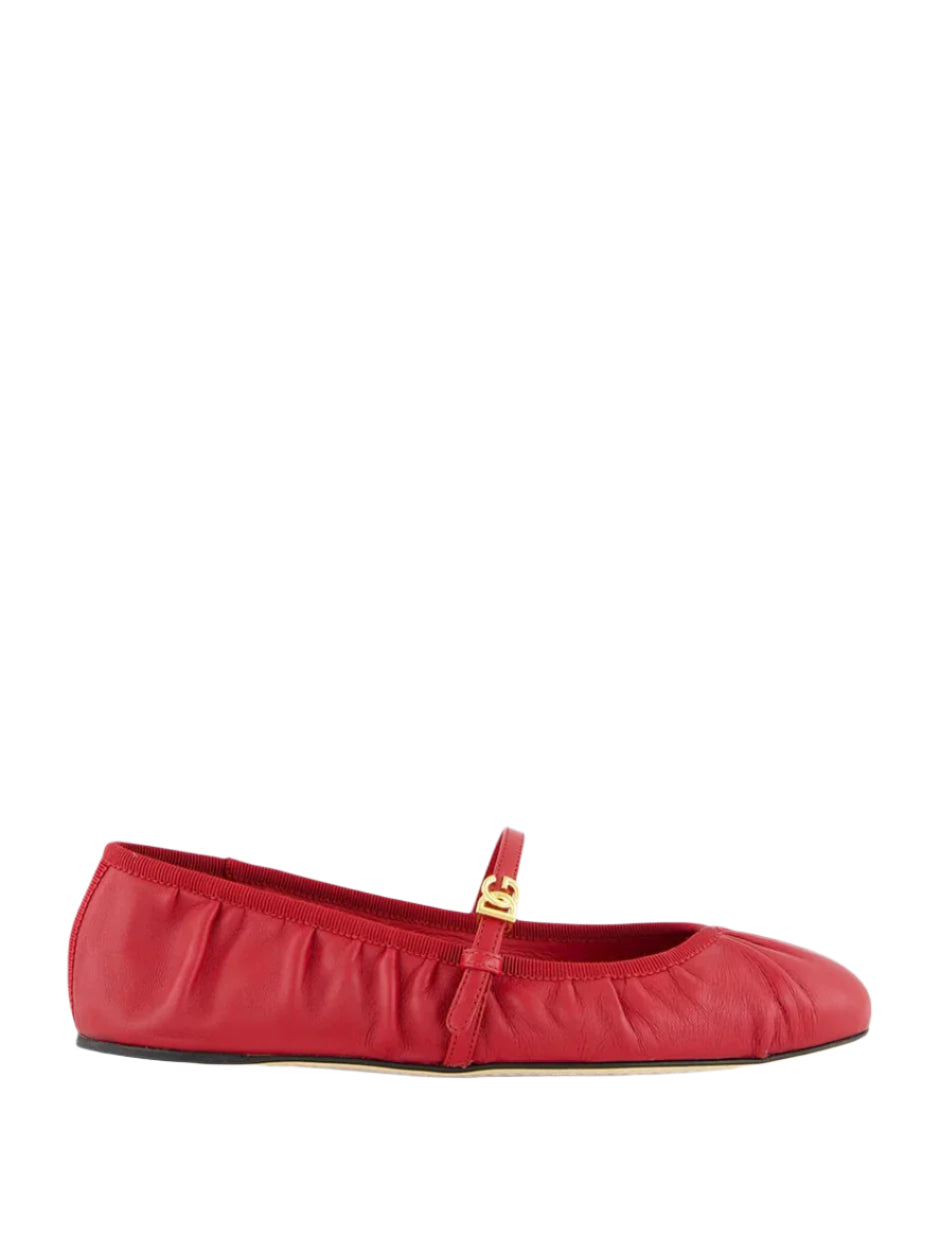 RED NAPPA LEATHER BALLET FLATS-DOLCE & GABBANA-Verso