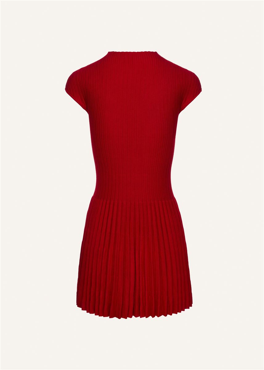 RIBBED KNIT HIGH-NECK SKATER DRESS IN RED-MAGDA BUTRYM-Verso