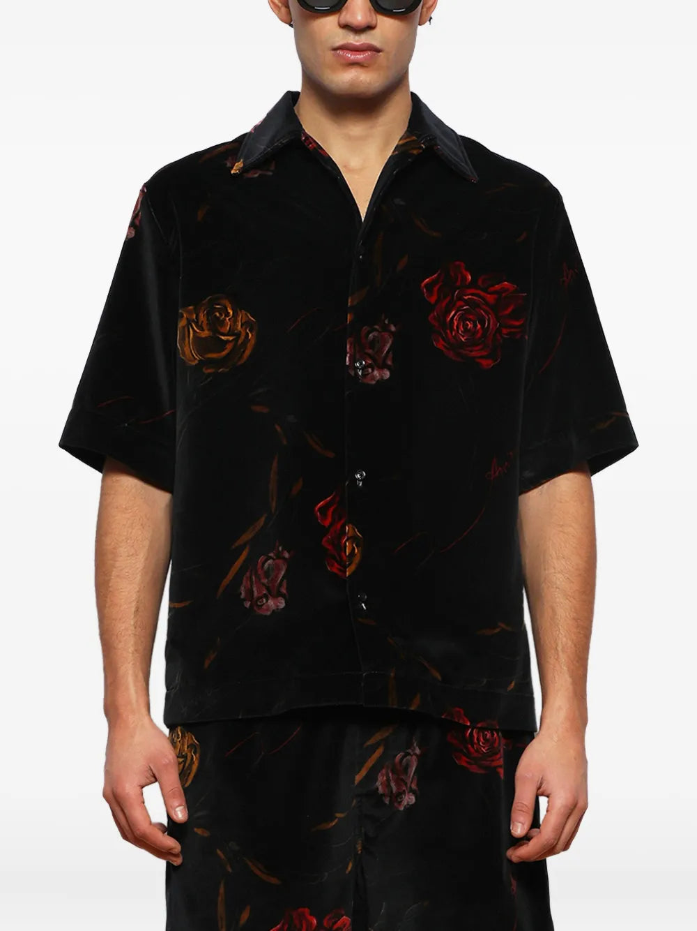 Rose-print velvet shirt