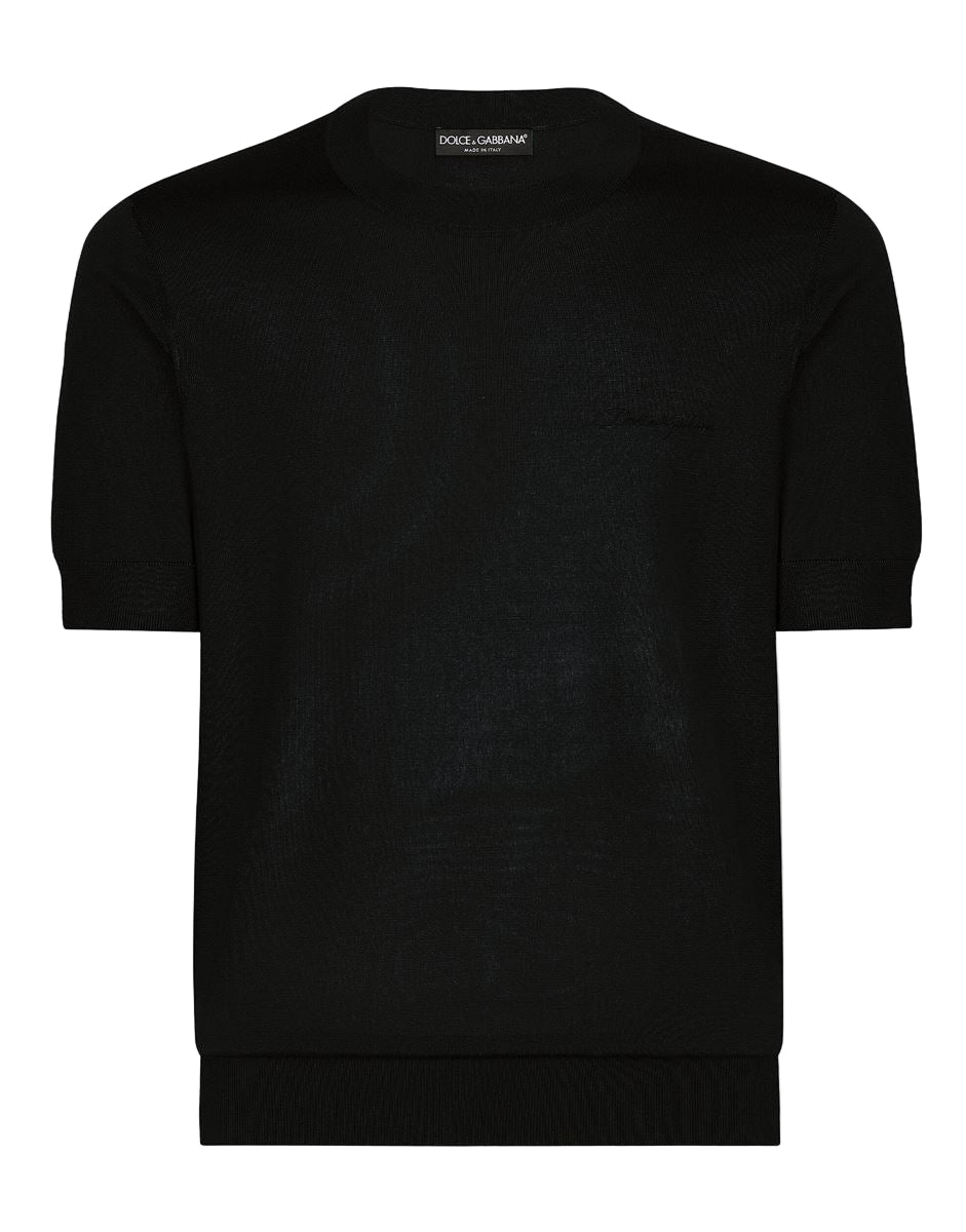 Round-neck silk sweater with dolce&gabbana logo-DOLCE & GABBANA-Verso