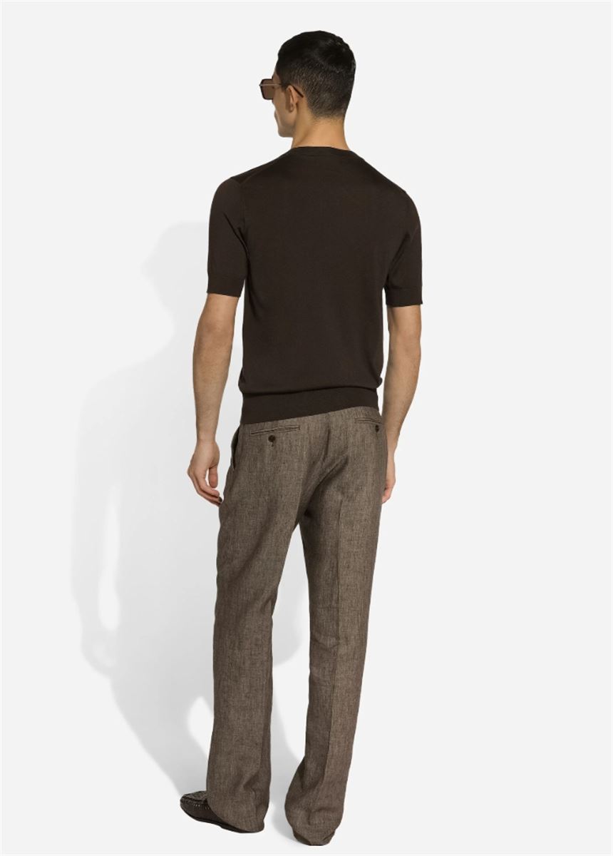 ROUND-NECK SILK SWEATER WITH DOLCE&GABBANA LOGO-DOLCE & GABBANA-Verso