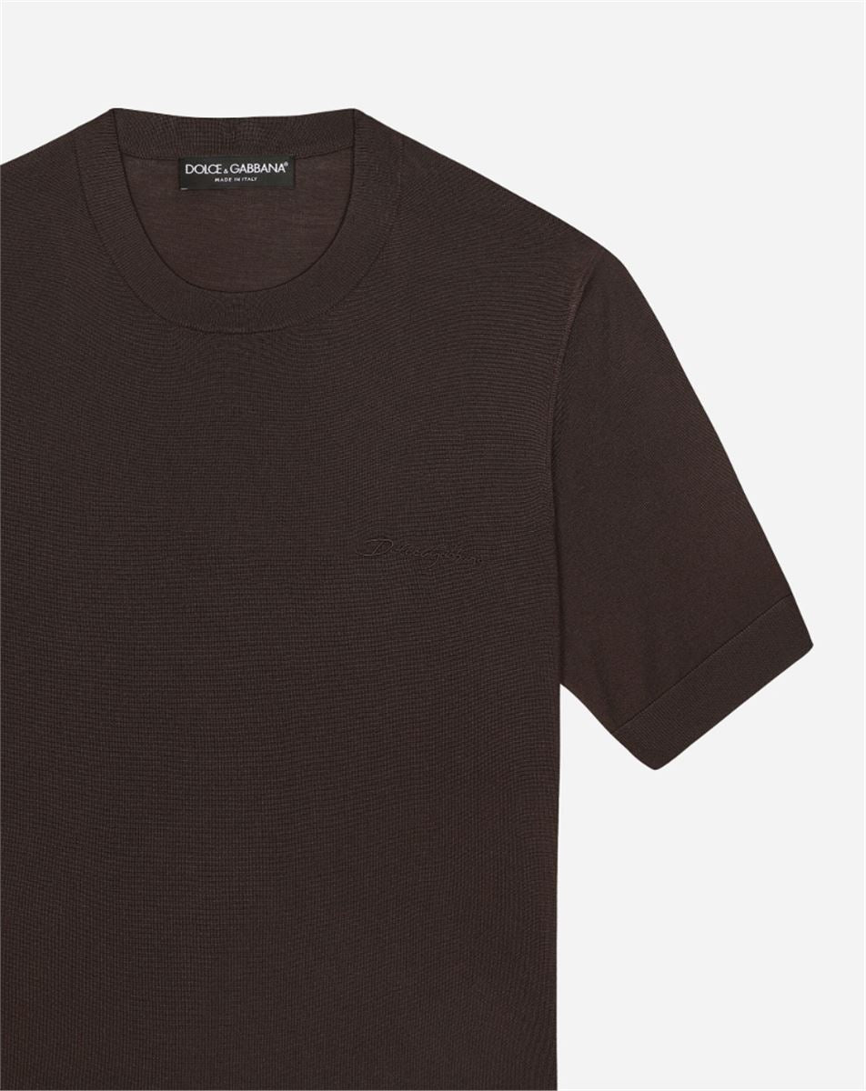 ROUND-NECK SILK SWEATER WITH DOLCE&GABBANA LOGO-DOLCE & GABBANA-Verso