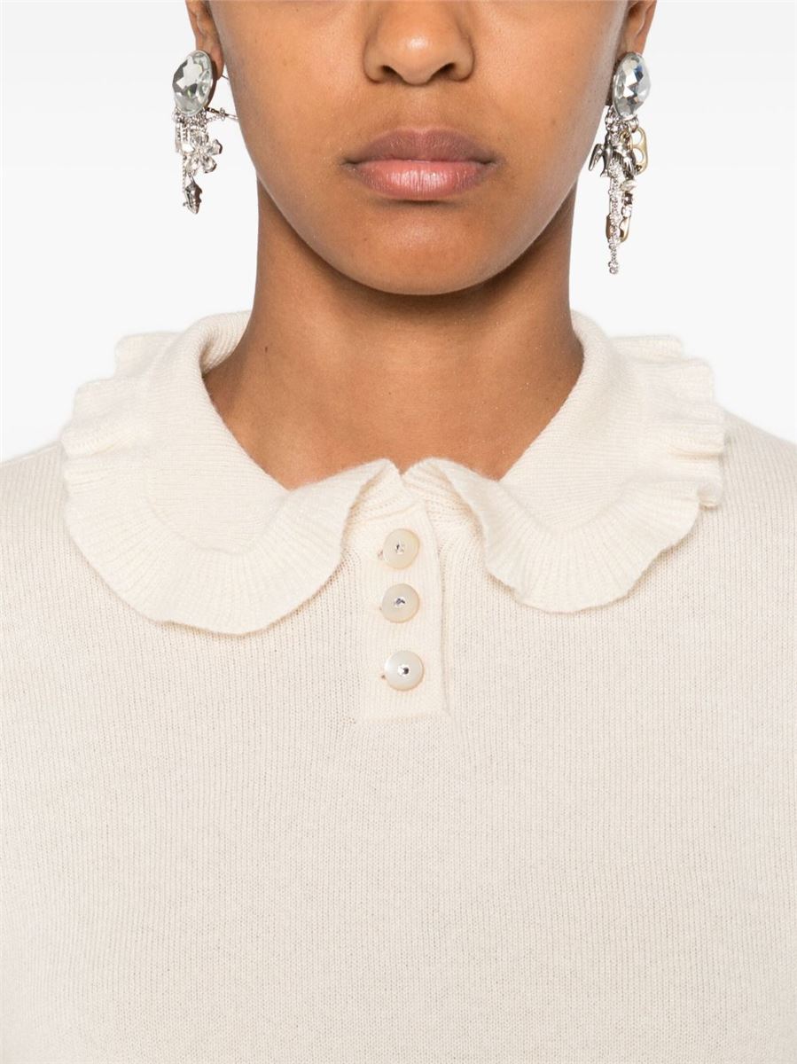 Ruffled-collar cashmere polo top-VALENTINO-Verso