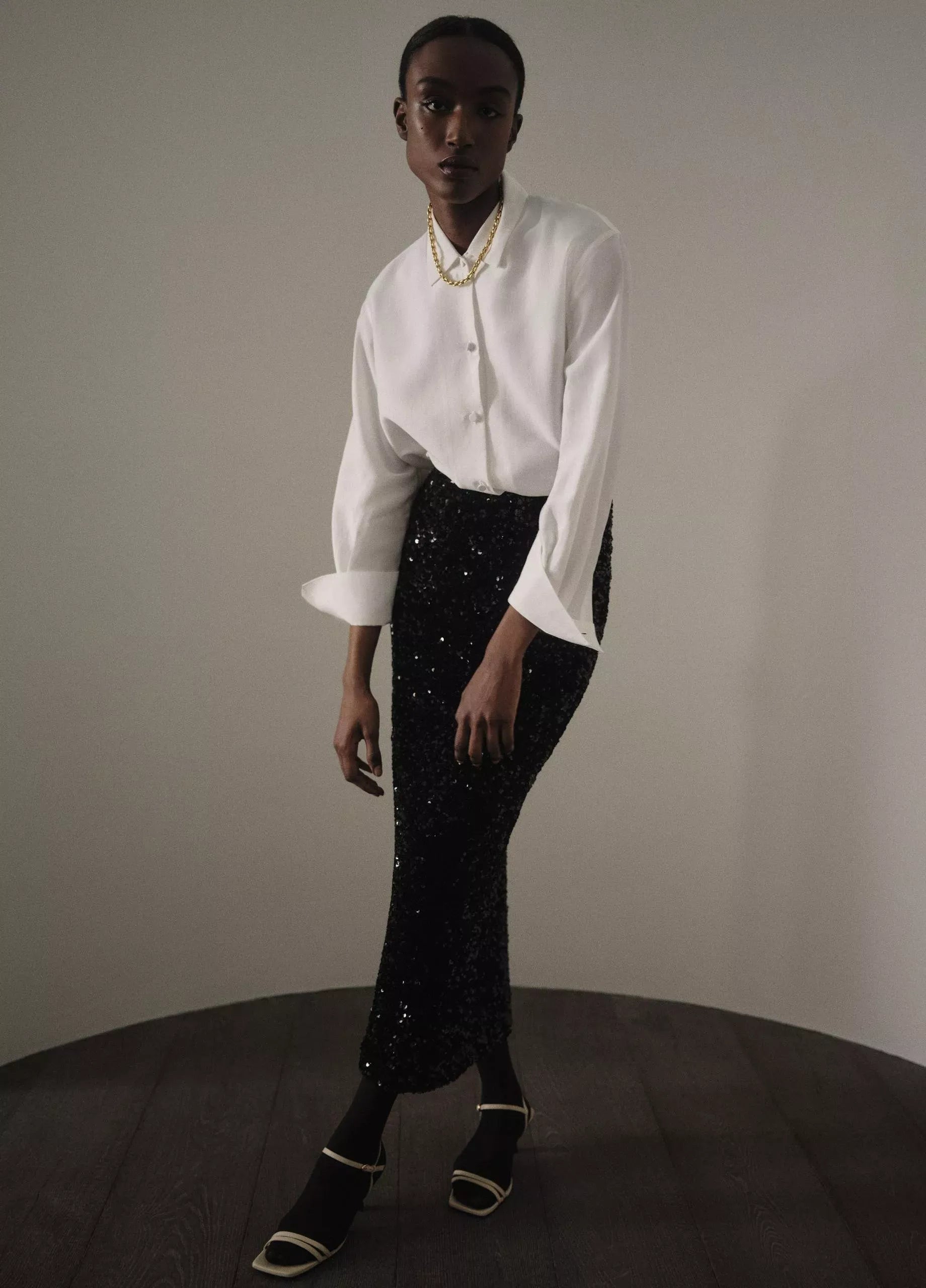 Sequined velvet column skirt-VINCE-Verso