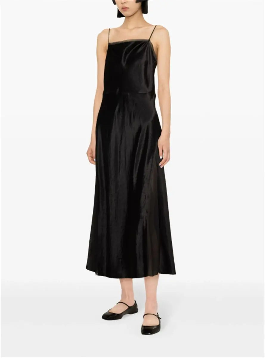 SHEER-PANELLED SILK SLIP DRESS VINCE