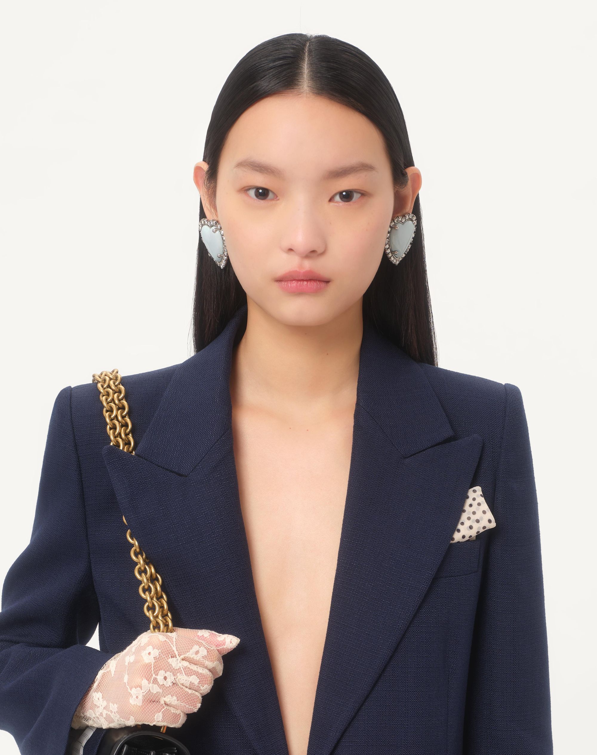 SHORT NAVY BLUE VISCOSE JACKET WITH A DOUBLE DUCHESS RED BOW - VALENTINO - Verso