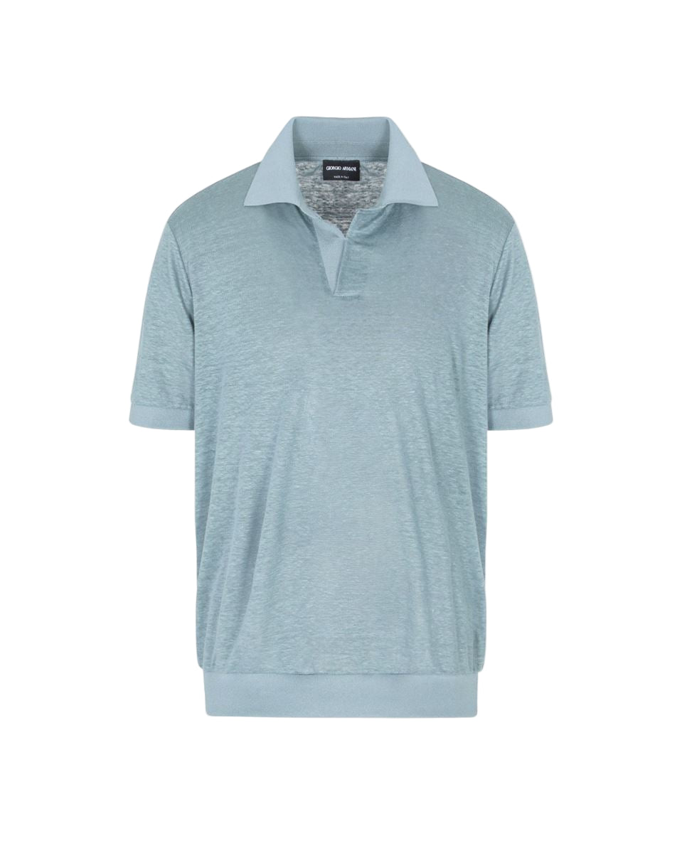 short-sleeved polo shirt in linen jersey-GIORGIO ARMANI-Verso