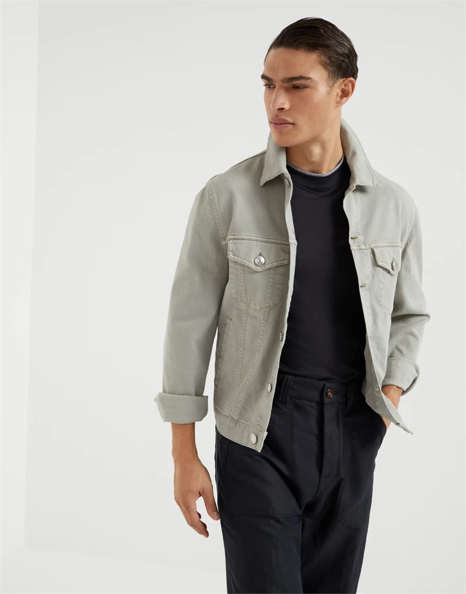 silk and cotton jersey crew neck t-shirt with faux-layering-BRUNELLO CUCINELLI-Verso
