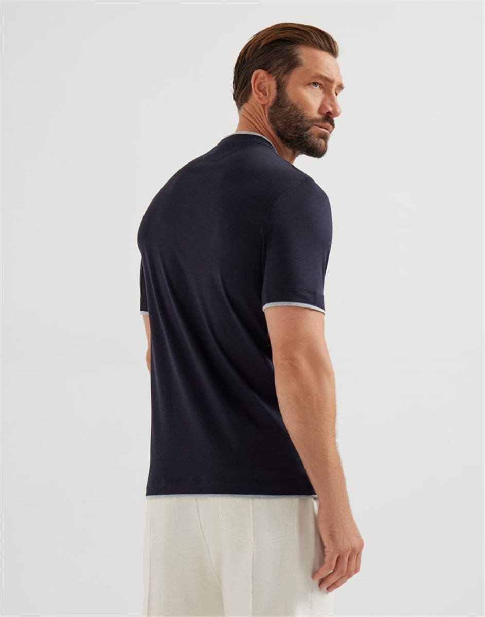 silk and cotton lightweight jersey crew neck t-shirt with faux-layering-BRUNELLO CUCINELLI-Verso